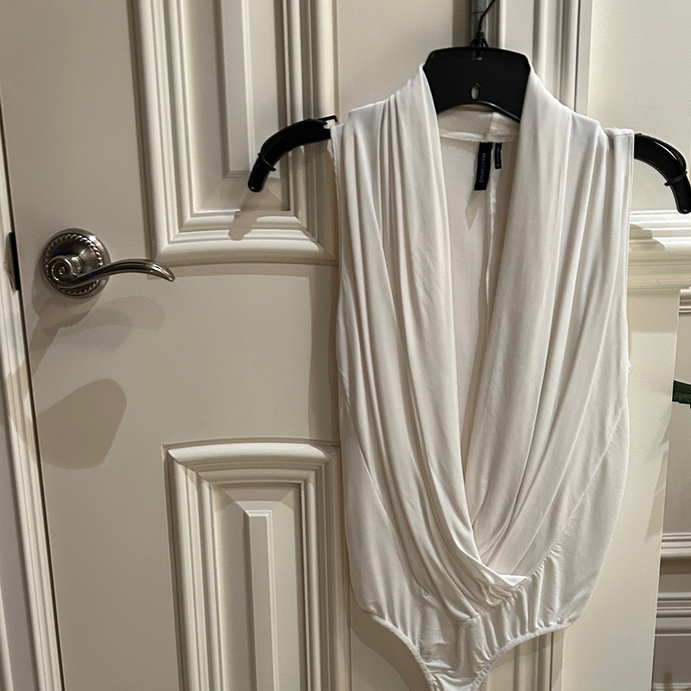 Marciano White Draped V-Neck Sleeveless Bodysuit